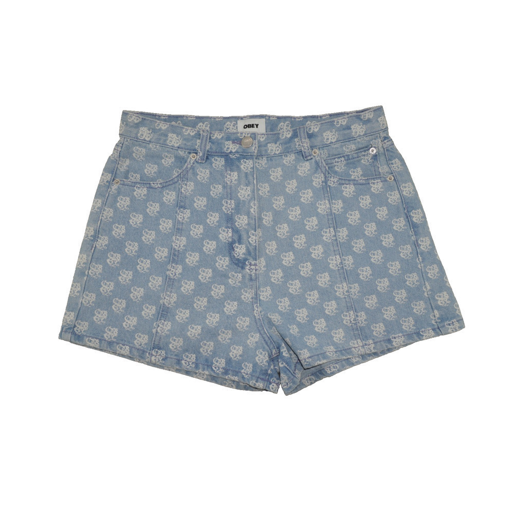 OBEY Monogram Denim Shorts Women’s 29 High Rise Blue Logo Print Streetwear Y2K